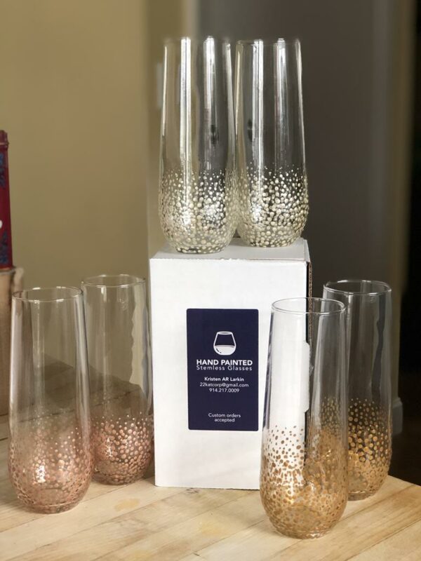 Stemless champagne glass standard confetti platinum