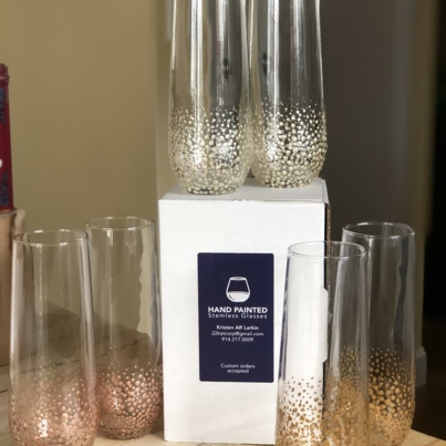 Stemless champagne glass standard confetti rose gold